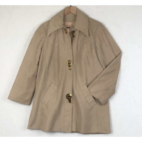 VTG All-Weather Coat Women's M Tan Grommet Clip Fasteners Pockets Puget Sounder - Picture 1 of 13